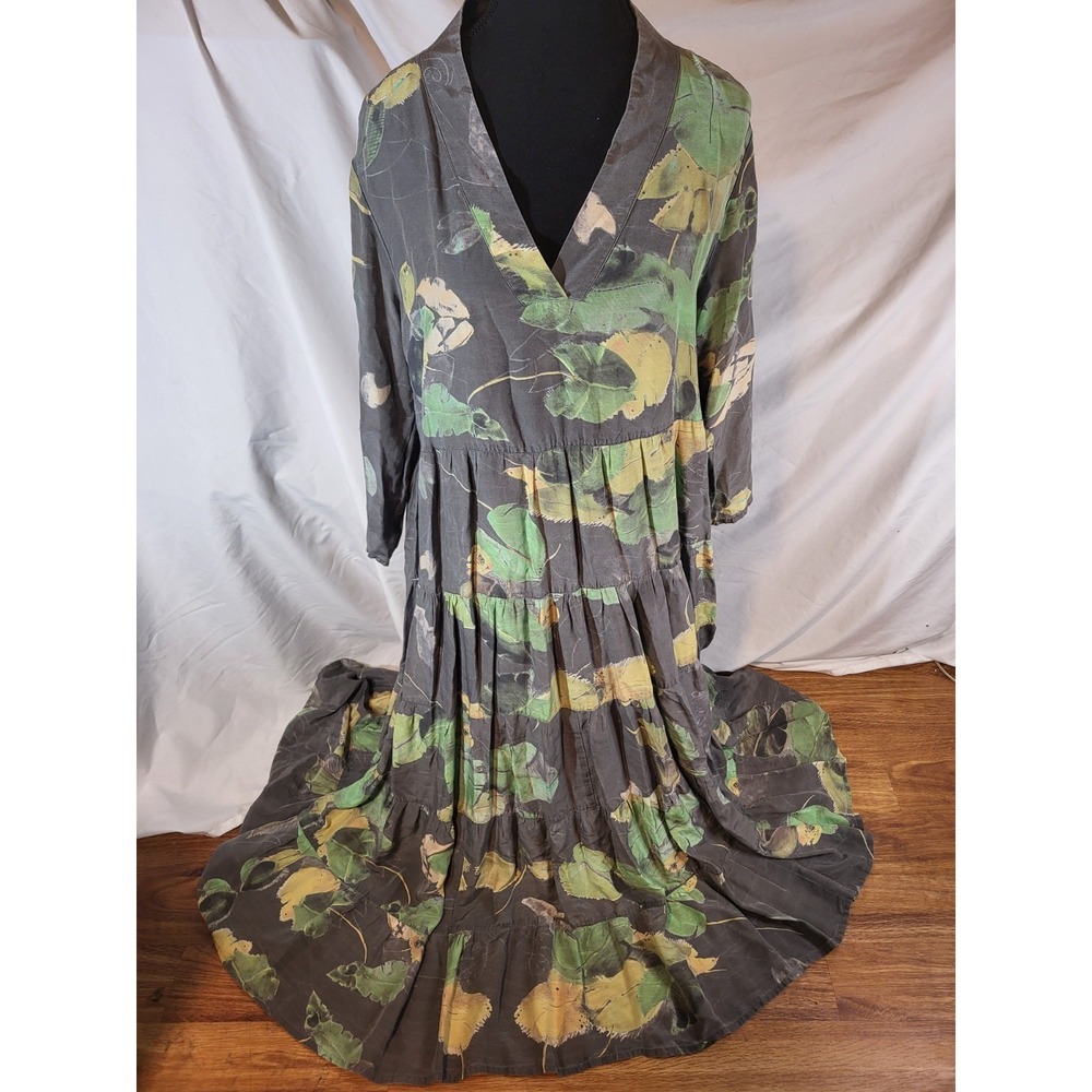 Grizas Size Large Floral Silk & Bamboo  Tiered Maxi Dress